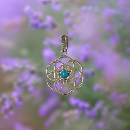 Pendentif Argent 925, Fleur de Vie et Turquoise