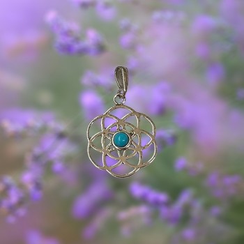 Pendentif Argent 925, Fleur de Vie et Turquoise