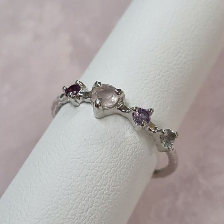 Bague 4 pierres et argent rhodié