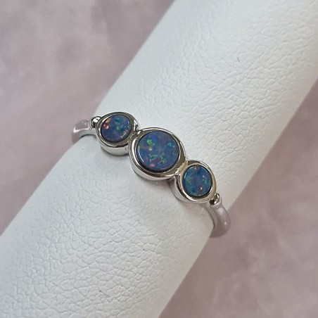 Bague Opale bleue et Argent rhodié