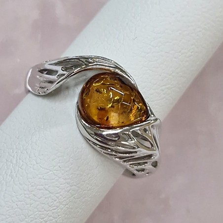 Bague Ambre rond argent vieilli 925