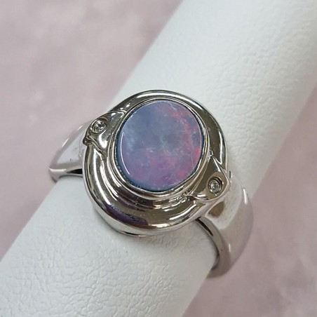 Bague  Opale bleue ronde et Argent 925 rhodié