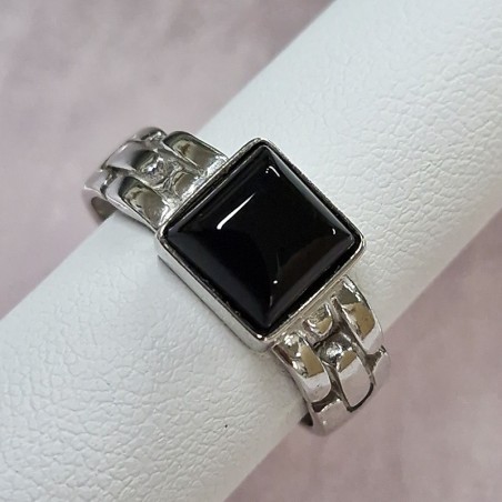 Chevalière Onyx noir carré, Argent 925 rhodié