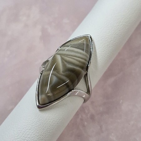 Bague Silex rayé navette, Argent 925 rhodié