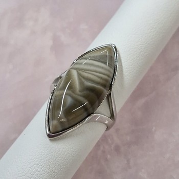 Bague Silex rayé navette, Argent 925 rhodié