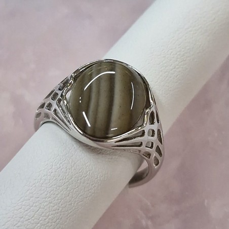 Bague Silex rayé rond, Argent 925 rhodié