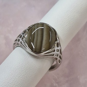 Bague Silex rayé rond, Argent 925 rhodié