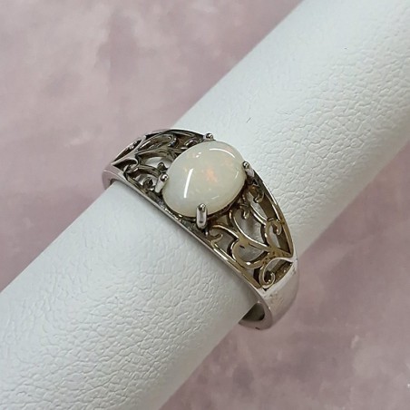 Bague Opale blanche Australie, Argent 925 rhodié