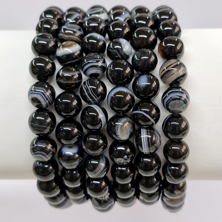 Bracelet en pierres naturelles Agate du Botswana noire.