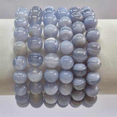 Bracelet en pierres naturelles Calcédoine bleue.