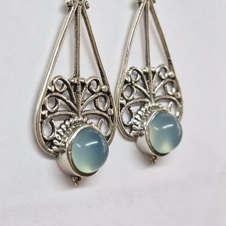 Boucles d'oreilles Calcédoine bleue, argent 925