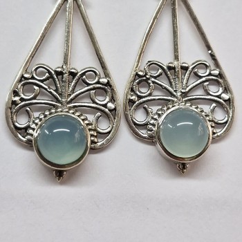 Boucles d'oreilles Calcédoine bleue, argent 925