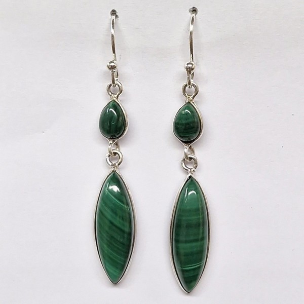 Boucles d'oreilles Malachite, argent 925