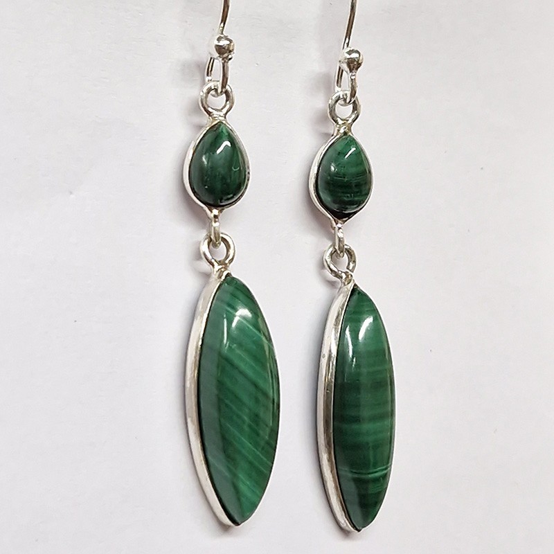 Boucles d'oreilles Malachite, argent 925